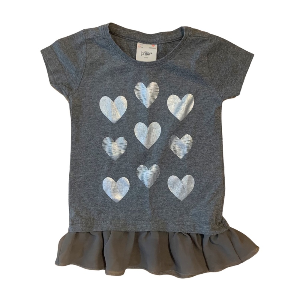 Grey Cotton T-Shirt Heart Print Dress Tulle Skirt Girls Size 2T
